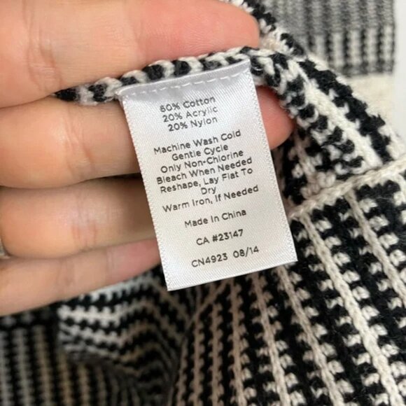 Talbots Fair Isle Nordic Black White Front Zip Round Neck Cardigan Sweater - Picture 9 of 9